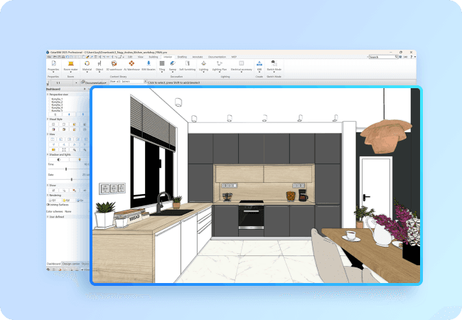Ambiente de cozinha modelado no ARCHLine.XP